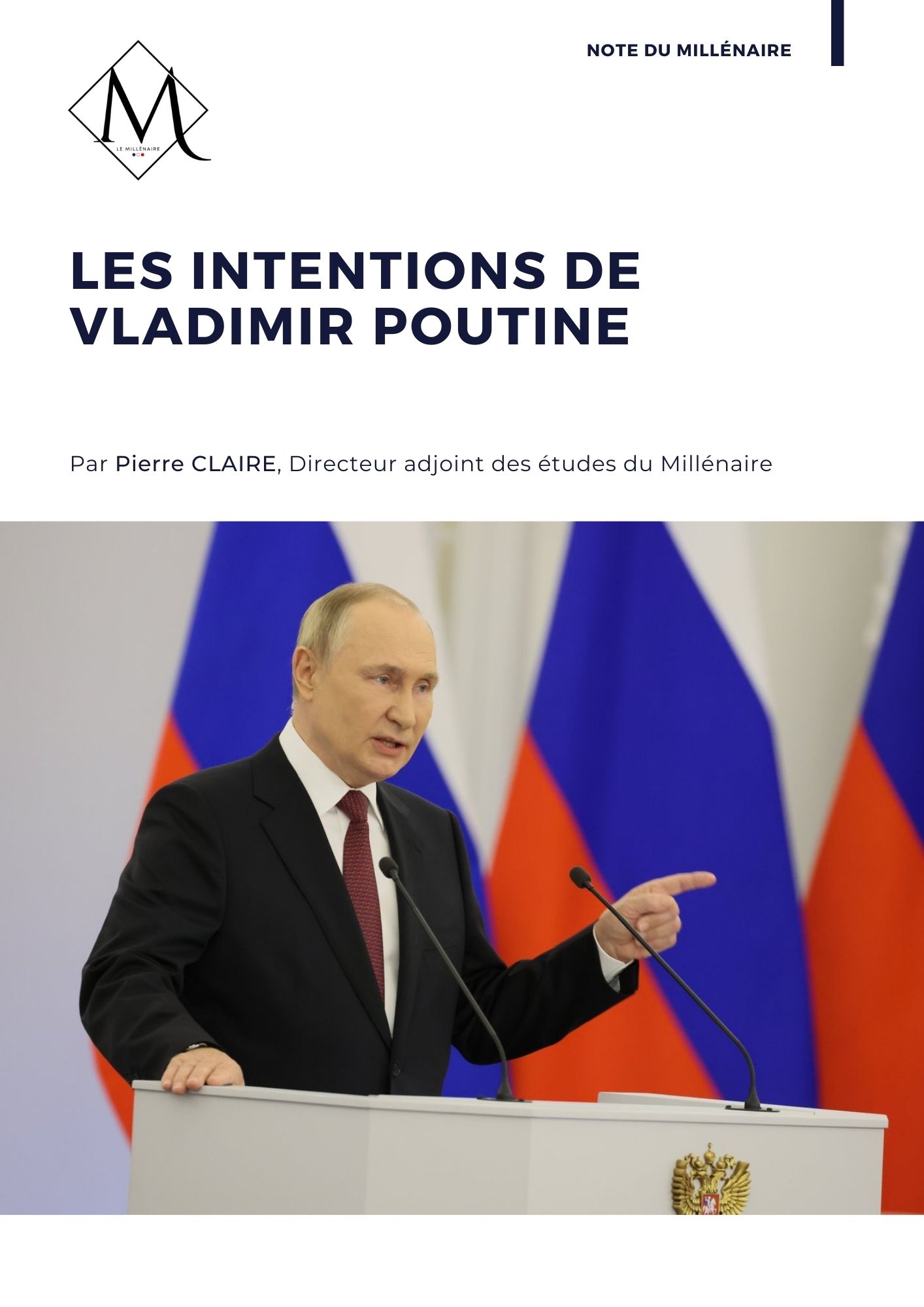 Couverture de la note : Les intentions de Vladimir Poutine