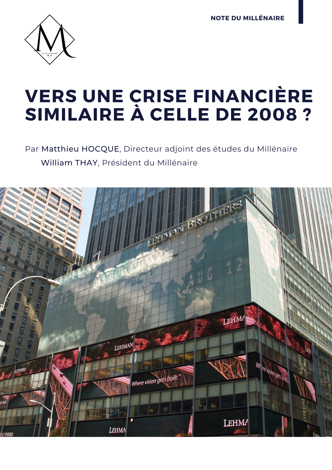 Couverture de la note : Vers une crise financière similaire à celle de 2008 ?