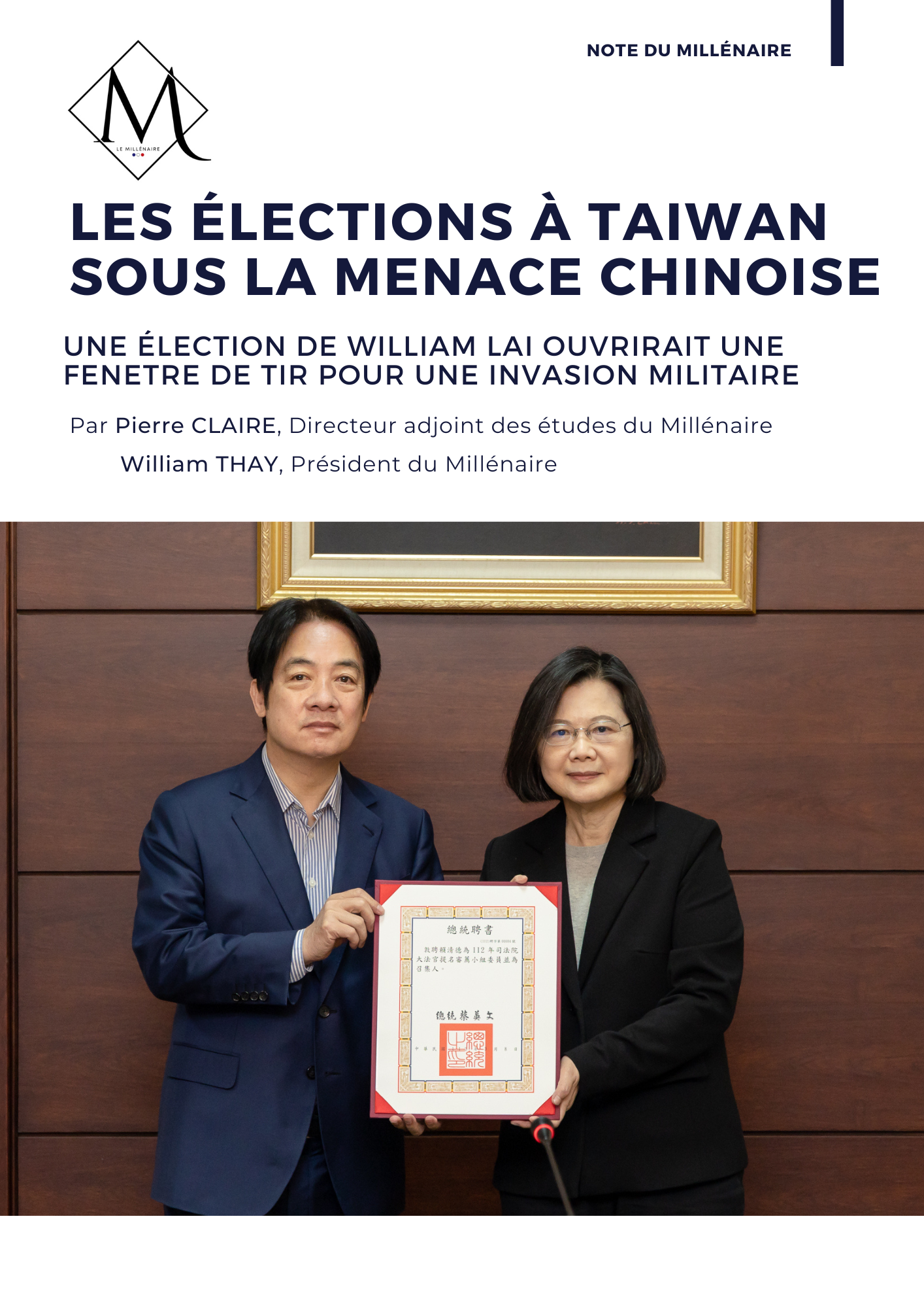 Couverture de la note : Les élections à Taiwan sous la menace d'une invasion chinoise