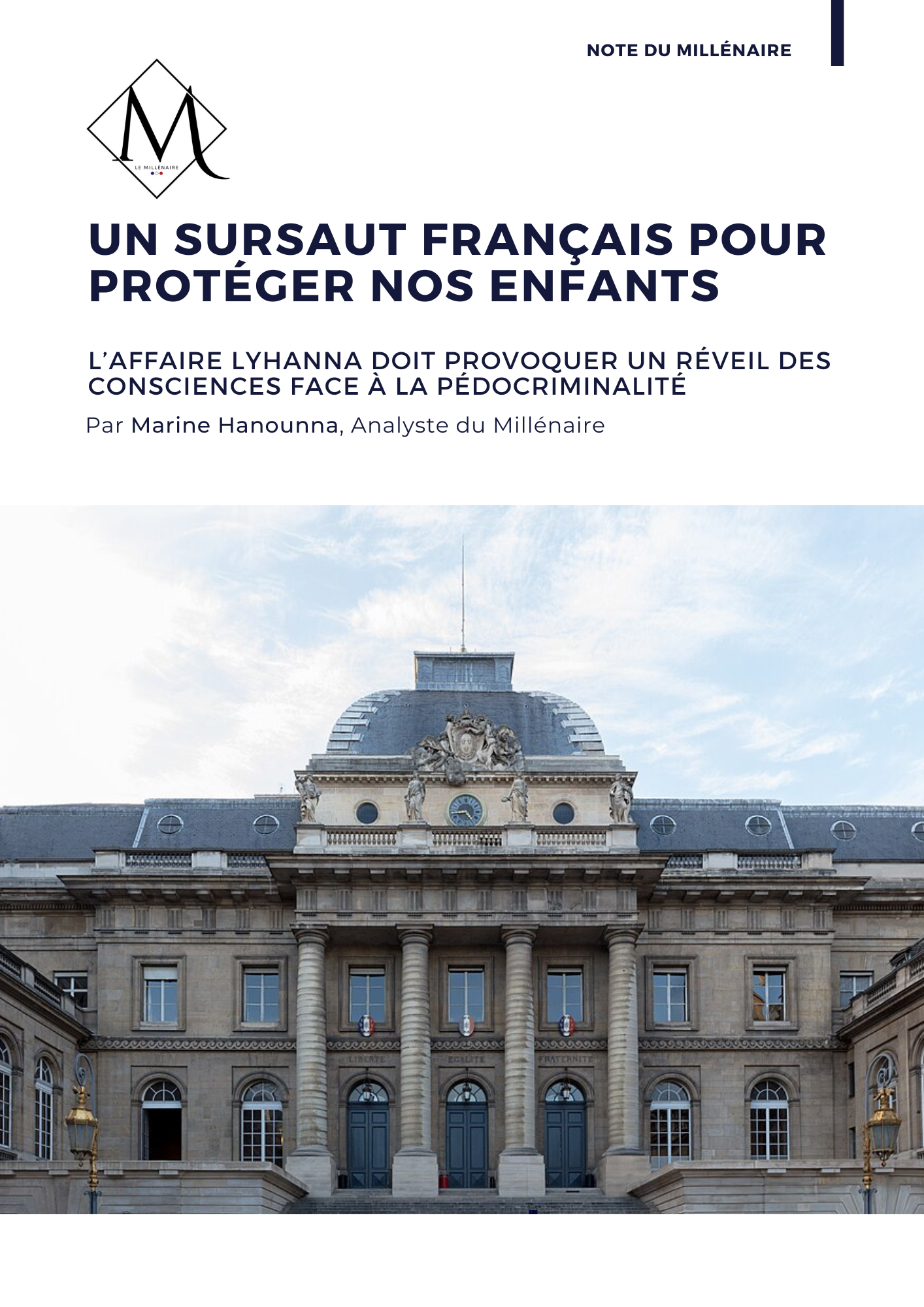 Couverture de la note : Un sursaut français pour protéger nos enfants, l'affaire Lyhanna doit transformer la prise de conscience en changement