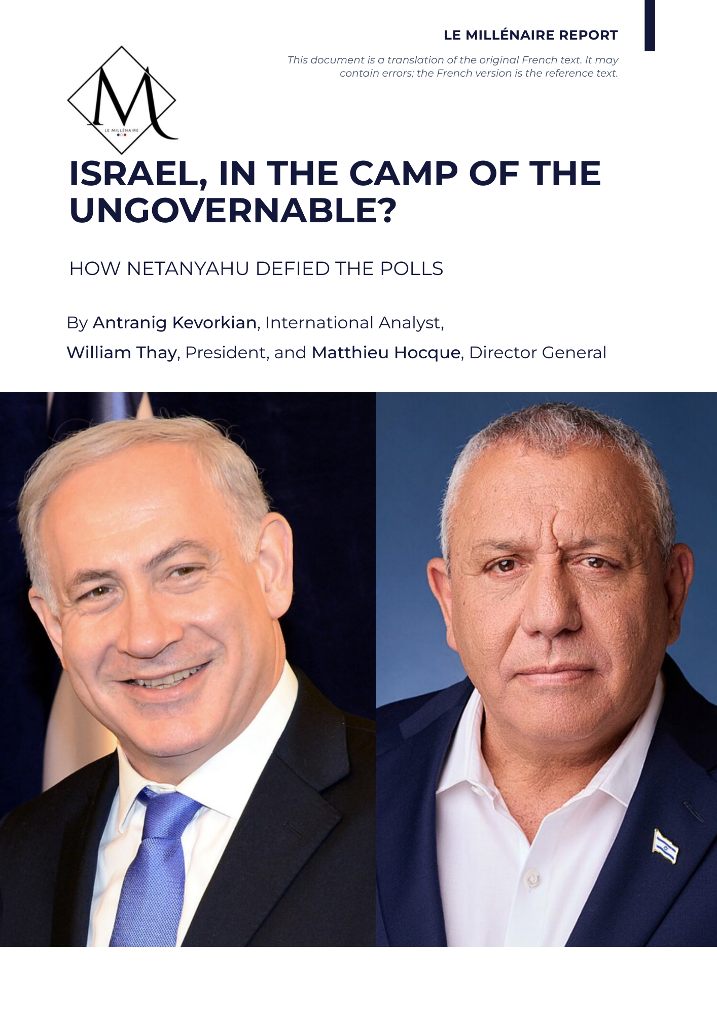 Report cover: Israel, in the camp of the ungovernable? How Netanyahu defied the polls
