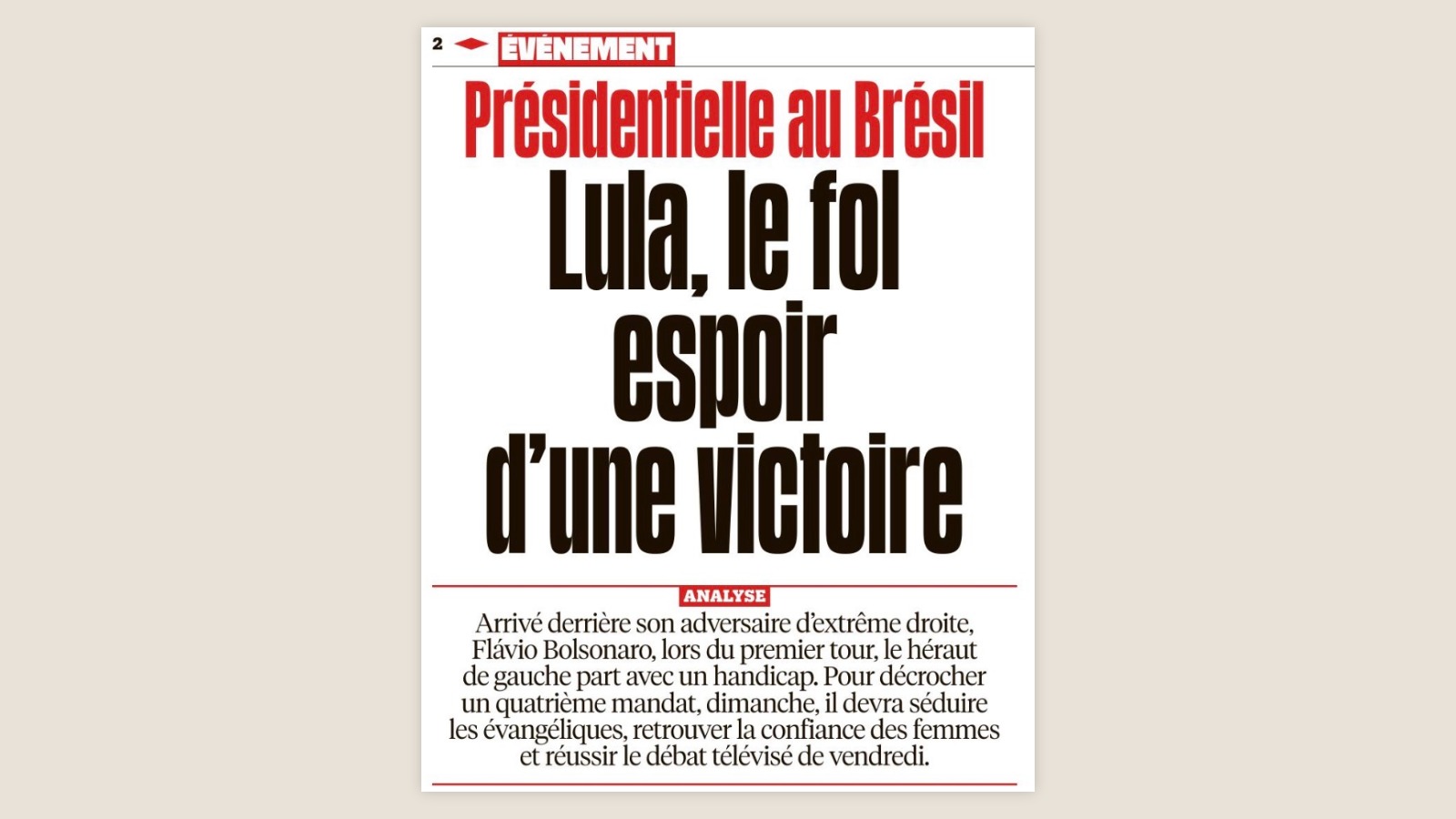 Extrait de la page 2 de Libération du 22 octobre 2026